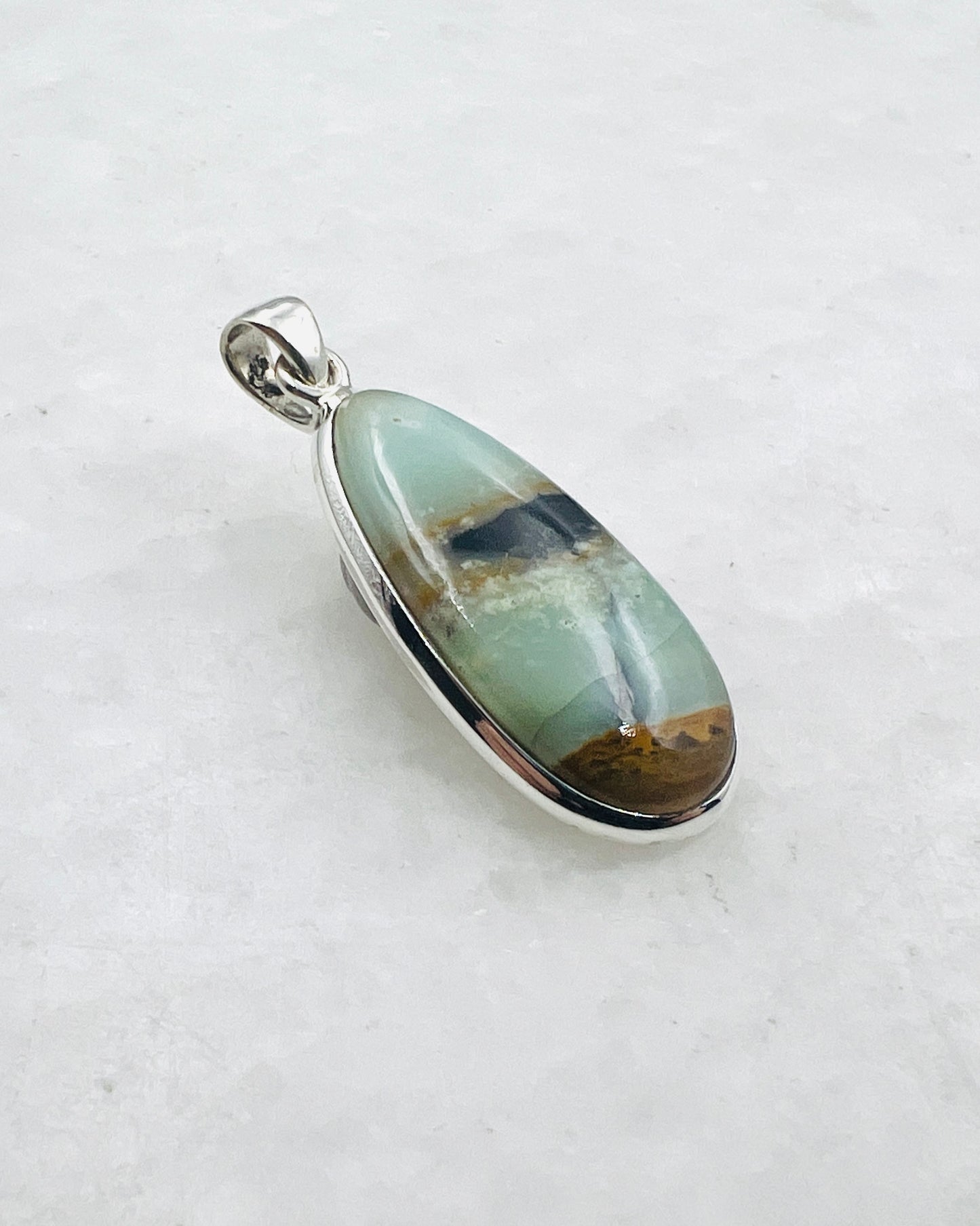 Blue Fossilized Wood Opal (Indonesia) in 0.925 Silver