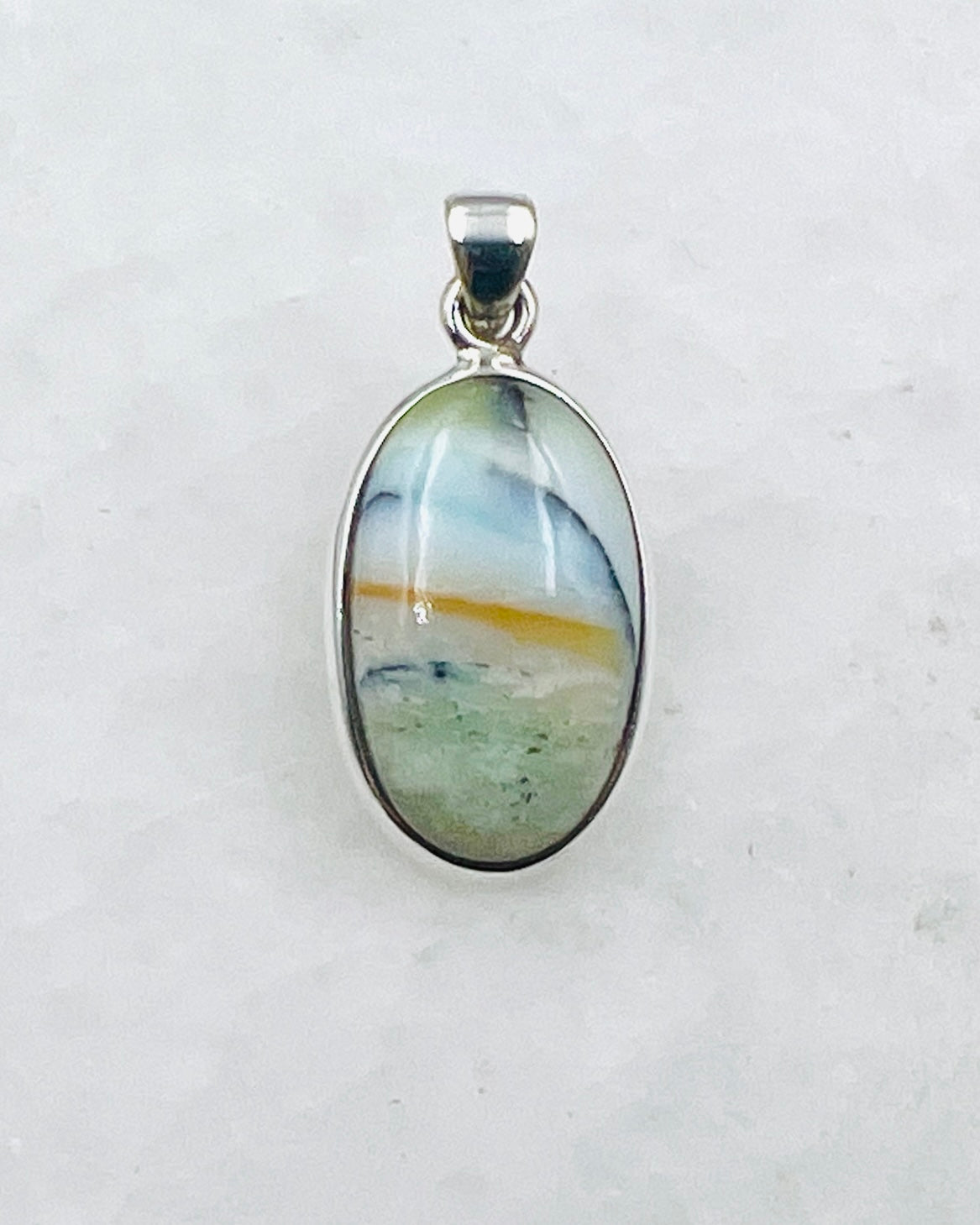 Blue Fossilized Wood Opal (Indonesia) in 0.925 Silver