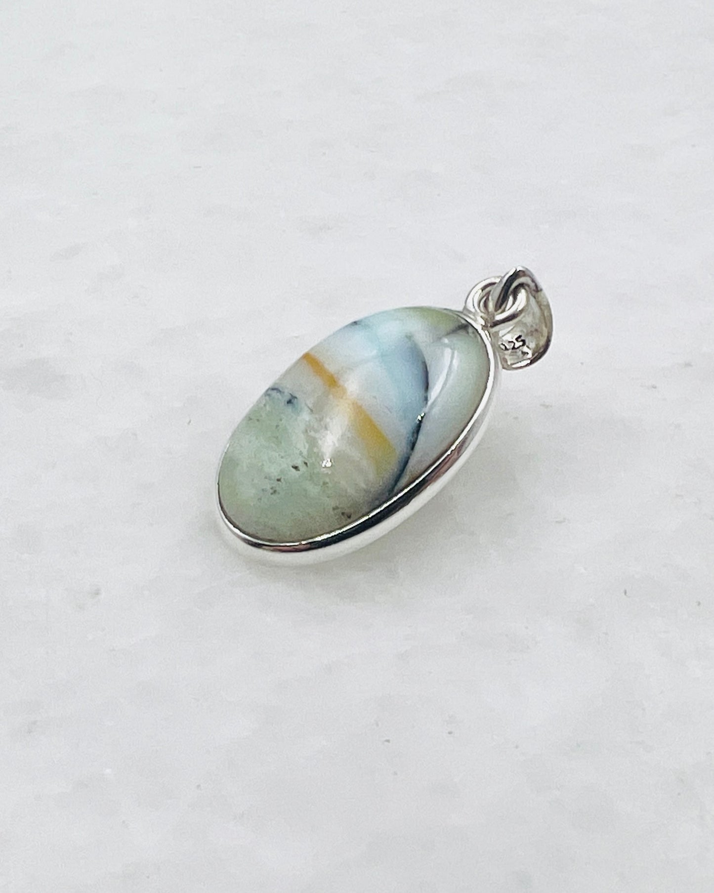 Blue Fossilized Wood Opal (Indonesia) in 0.925 Silver