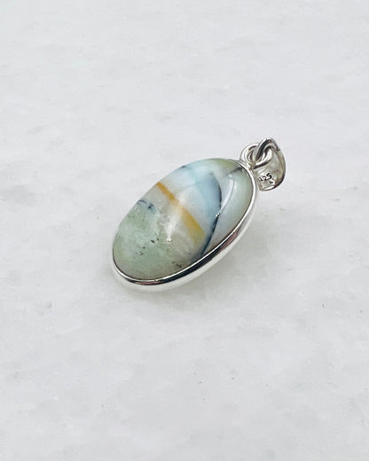 Blue Fossilized Wood Opal (Indonesia) in 0.925 Silver