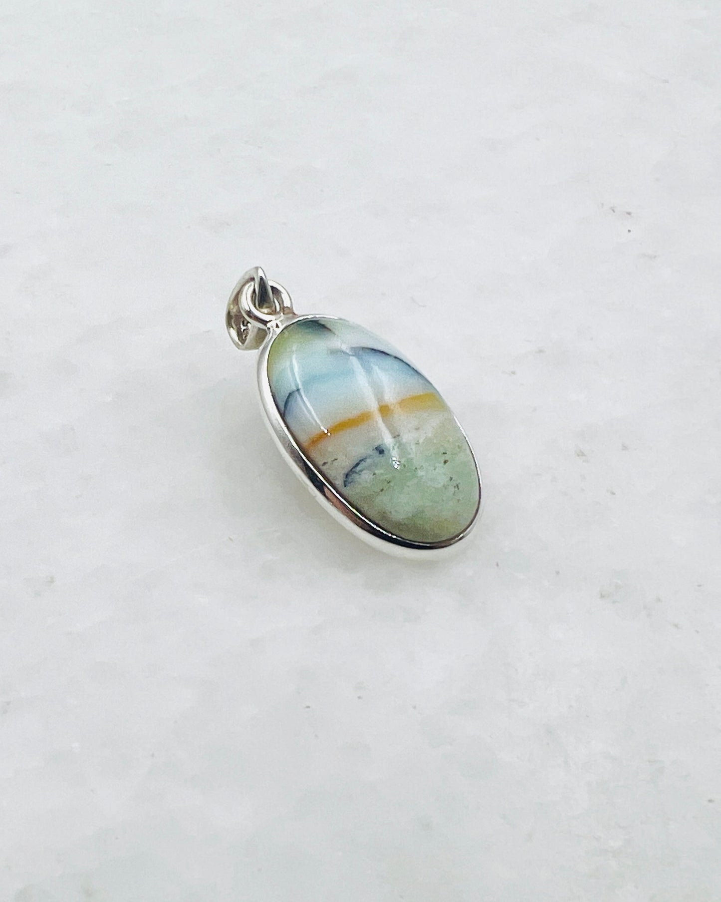 Blue Fossilized Wood Opal (Indonesia) in 0.925 Silver
