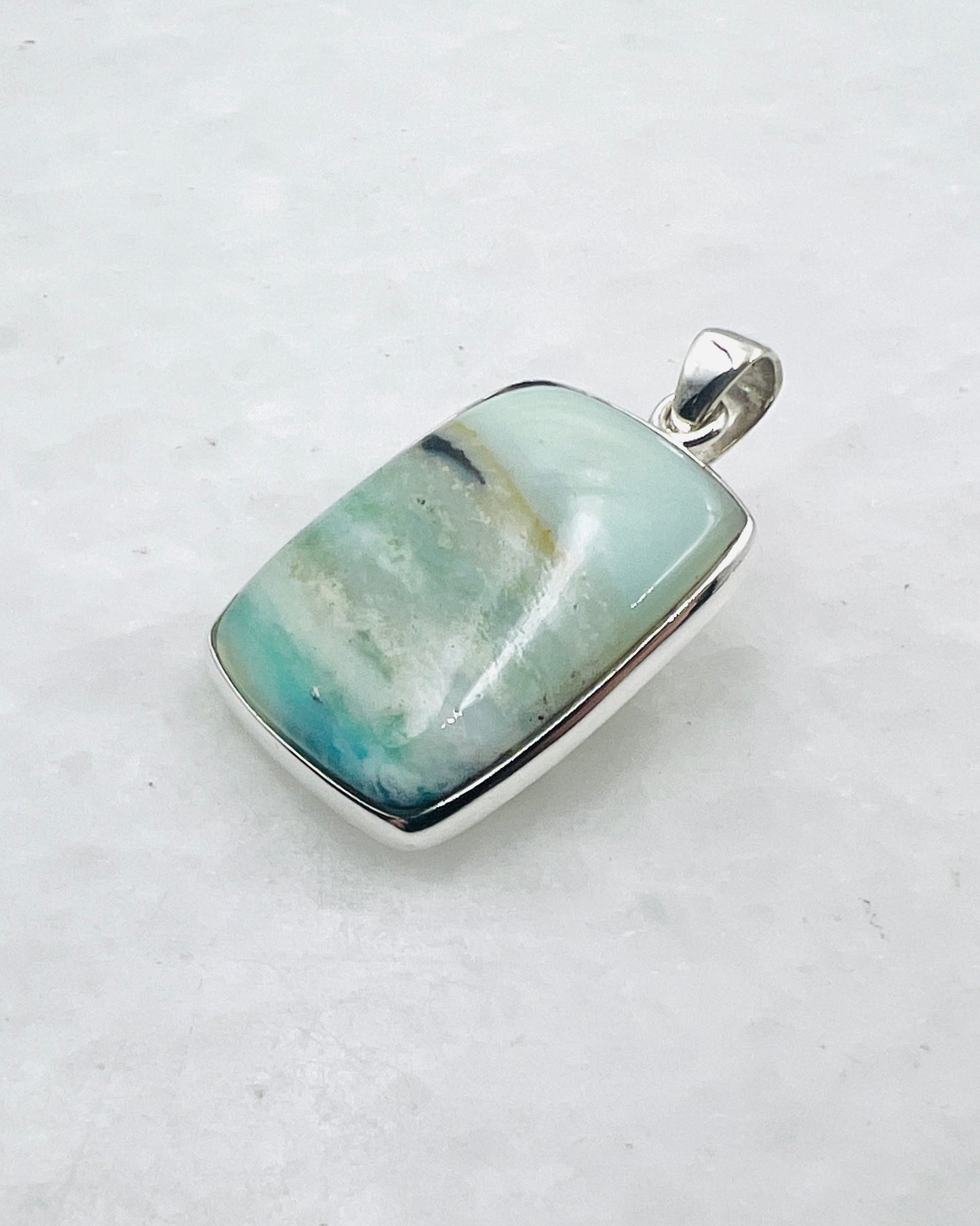 Blue Fossilized Wood Opal (Indonesia) in 0.925 Silver