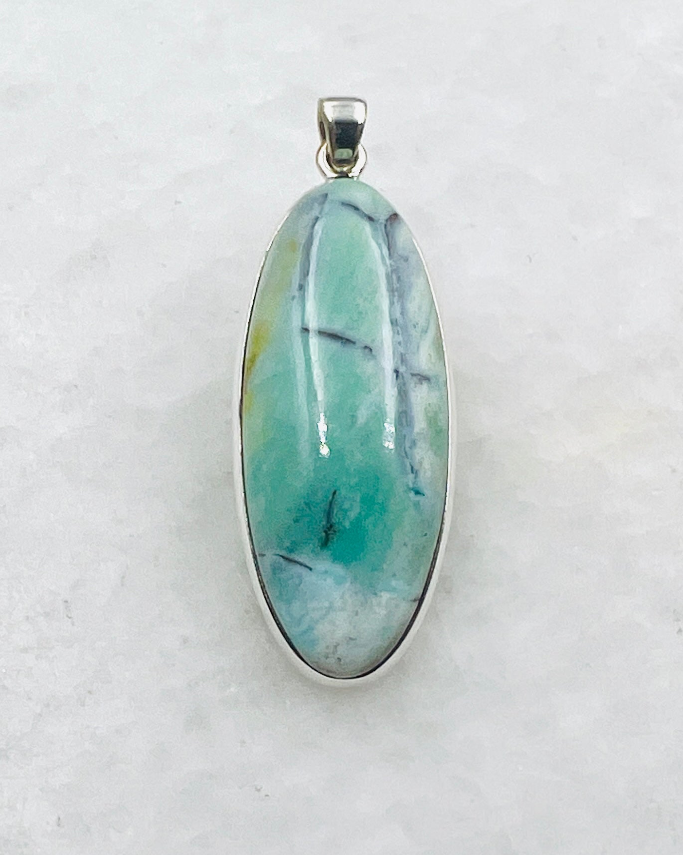 Opale de bois fossilisée bleue (Indonésie) en argent 925