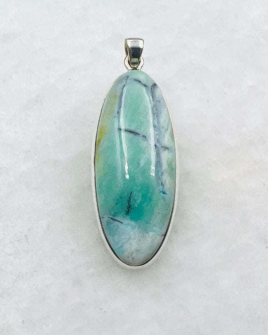 Opale de bois fossilisée bleue (Indonésie) en argent 925