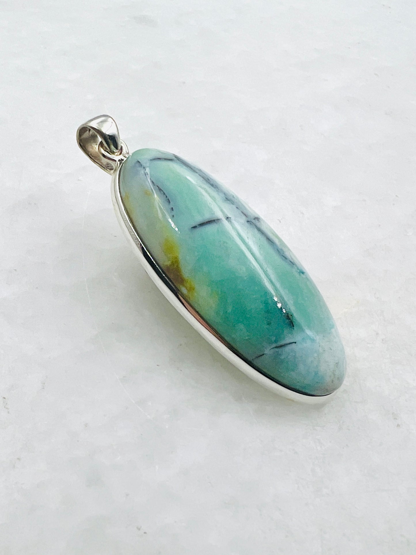 Opale de bois fossilisée bleue (Indonésie) en argent 925