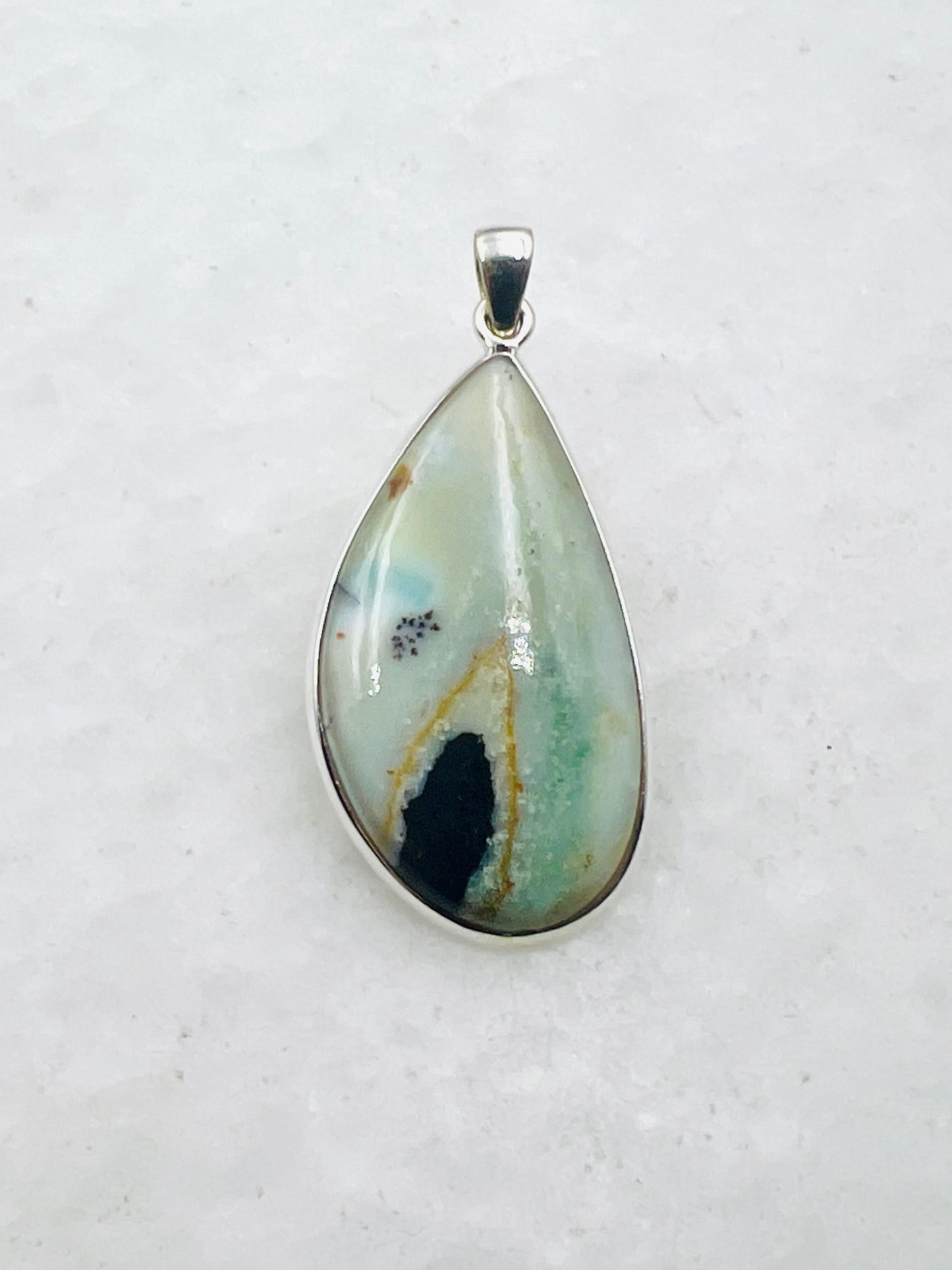 Opale de bois fossilisée bleue (Indonésie) en argent 925