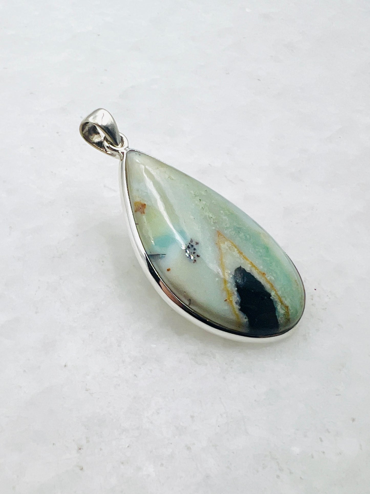 Opale de bois fossilisée bleue (Indonésie) en argent 925