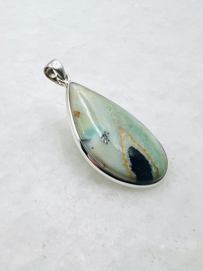 Opale de bois fossilisée bleue (Indonésie) en argent 925