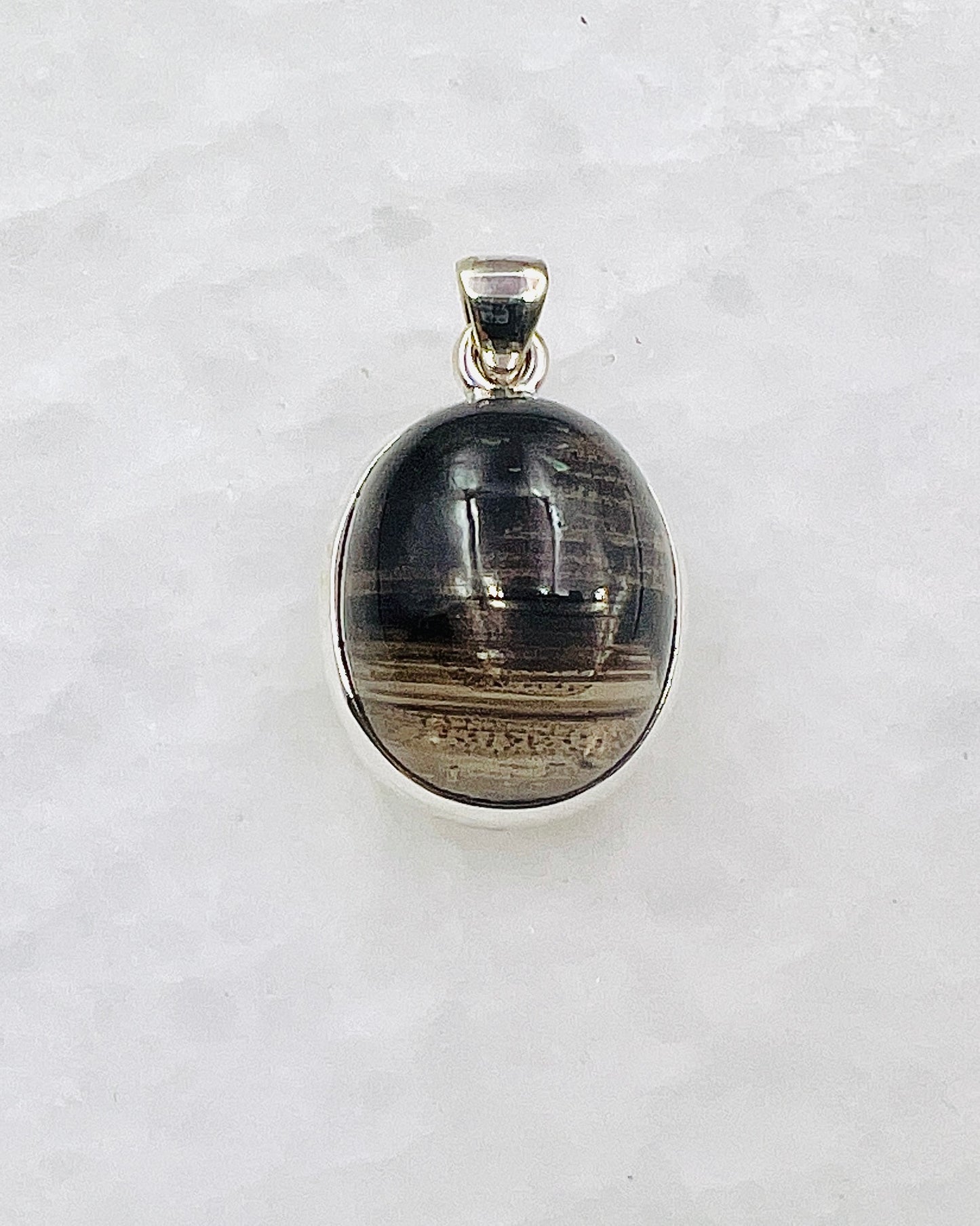 Very Rare Cat's Eye Scapolite w/ full Chatoyancy (Karur, India) in 0.925 Silver, Biotite Inclusion of Natural Oil Based Compound