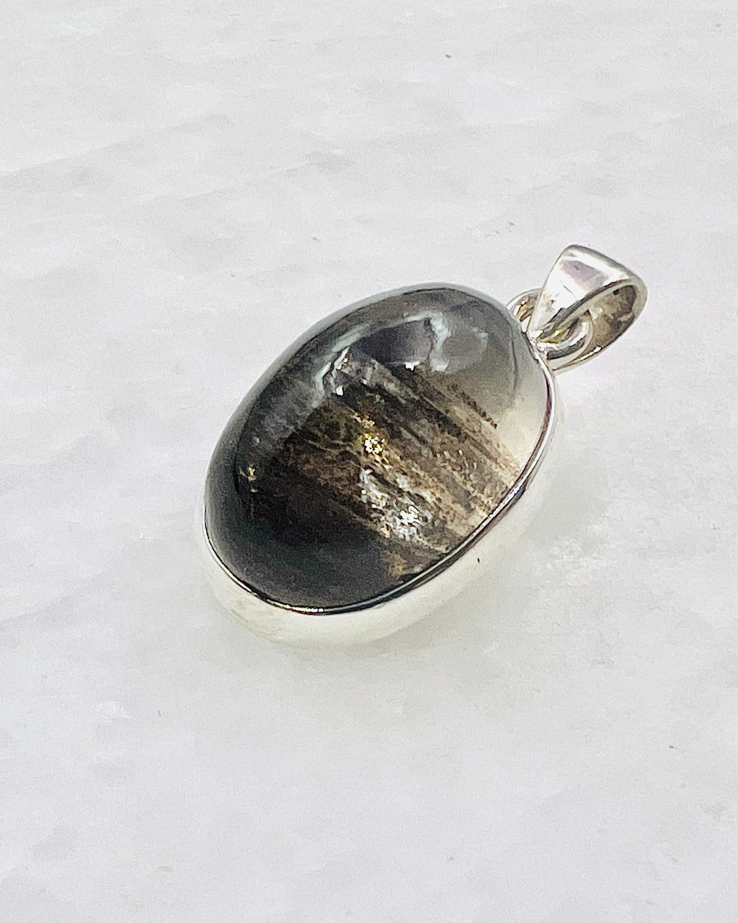 Very Rare Cat's Eye Scapolite w/ full Chatoyancy (Karur, India) in 0.925 Silver, Biotite Inclusion of Natural Oil Based Compound