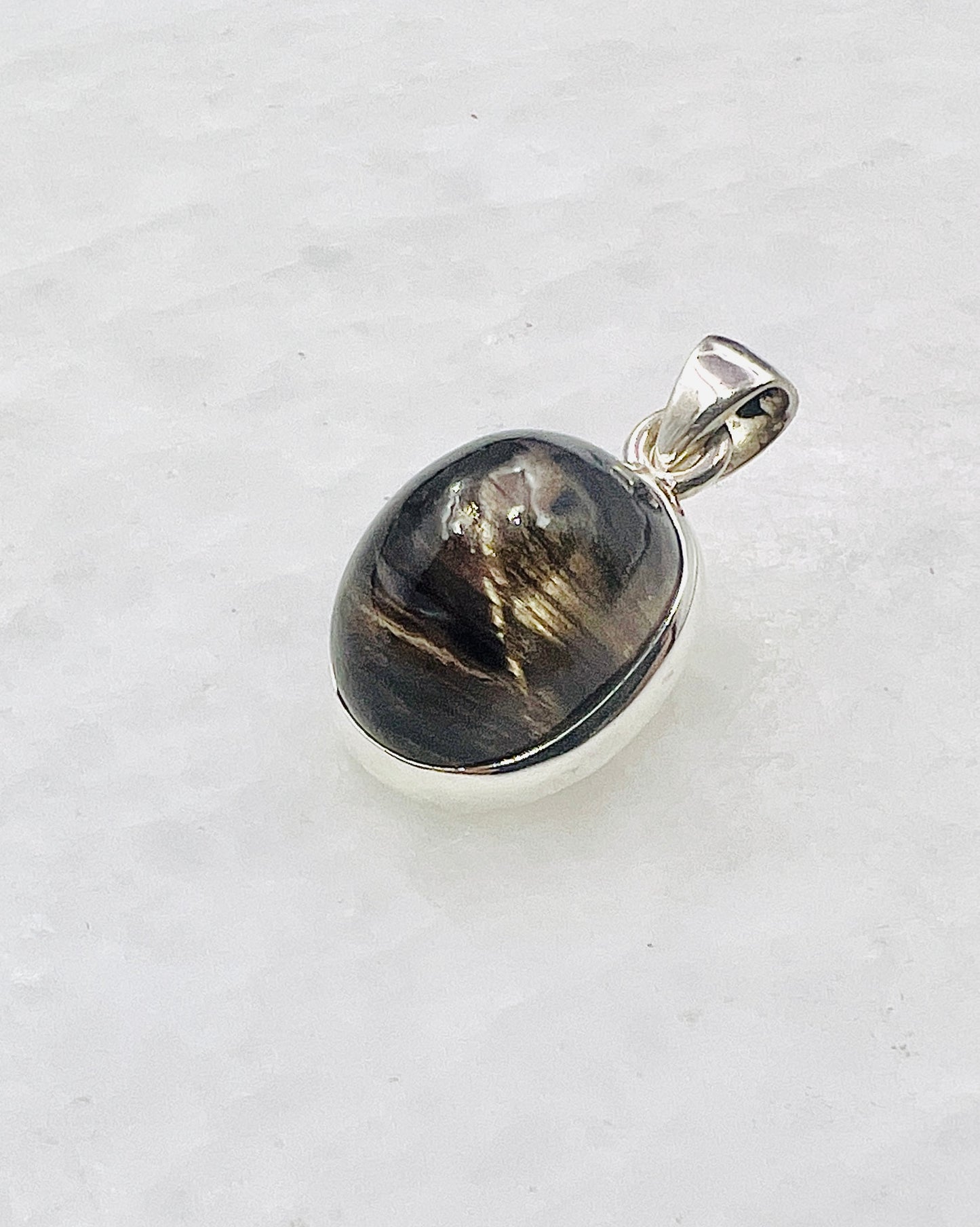 Very Rare Cat's Eye Scapolite w/ full Chatoyancy (Karur, India) in 0.925 Silver, Biotite Inclusion of Natural Oil Based Compound