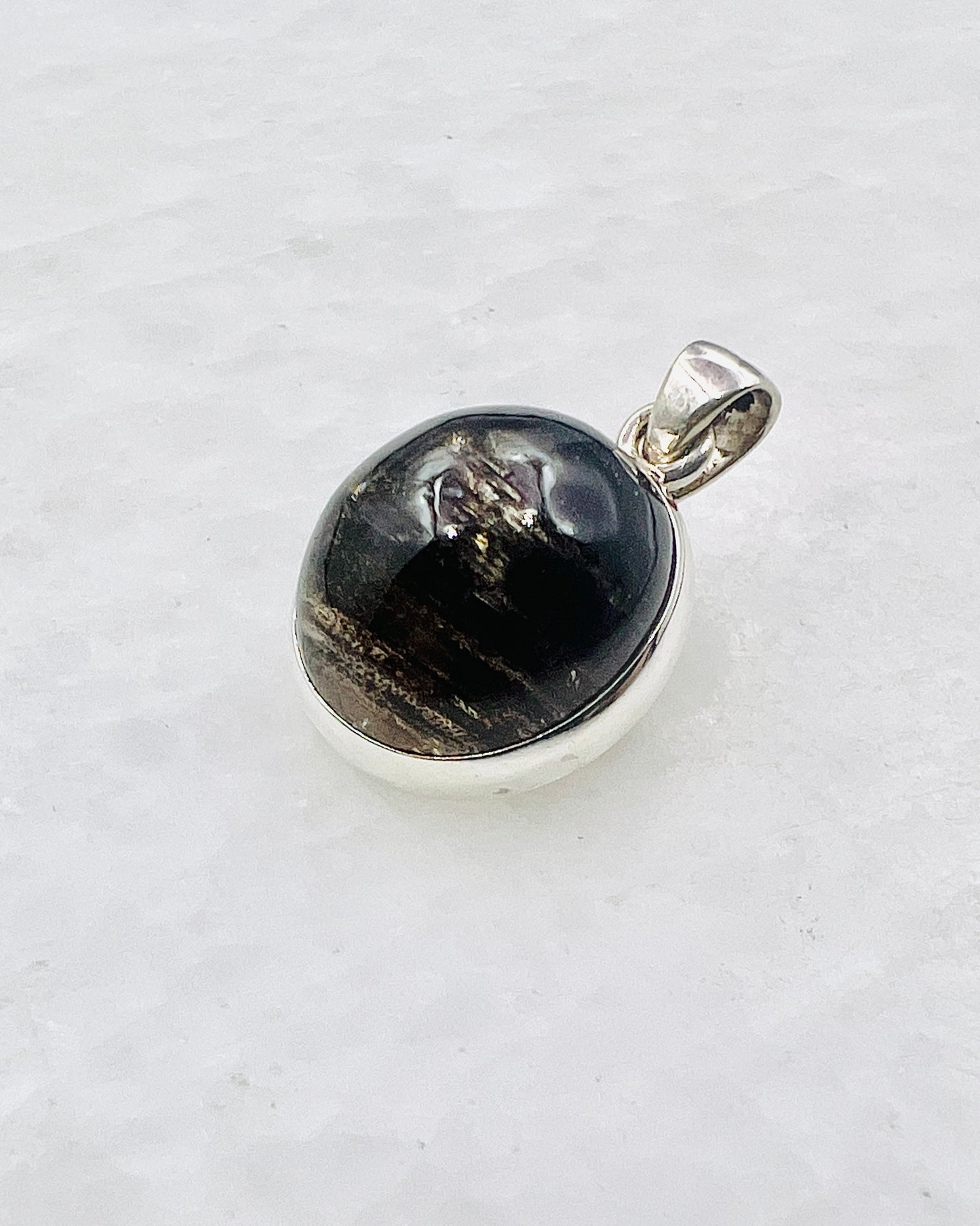 Very Rare Cat's Eye Scapolite w/ full Chatoyancy (Karur, India) in 0.925 Silver, Biotite Inclusion of Natural Oil Based Compound