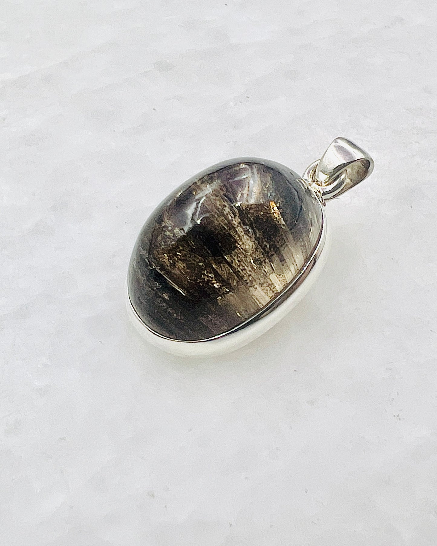 Very Rare Cat's Eye Scapolite w/ full Chatoyancy (Karur, India) in 0.925 Silver, Biotite Inclusion of Natural Oil Based Compound