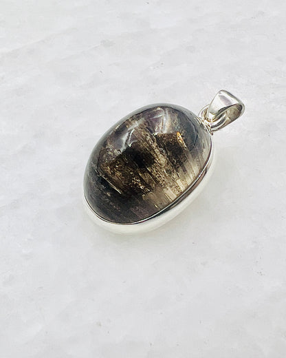 Very Rare Cat's Eye Scapolite w/ full Chatoyancy (Karur, India) in 0.925 Silver, Biotite Inclusion of Natural Oil Based Compound