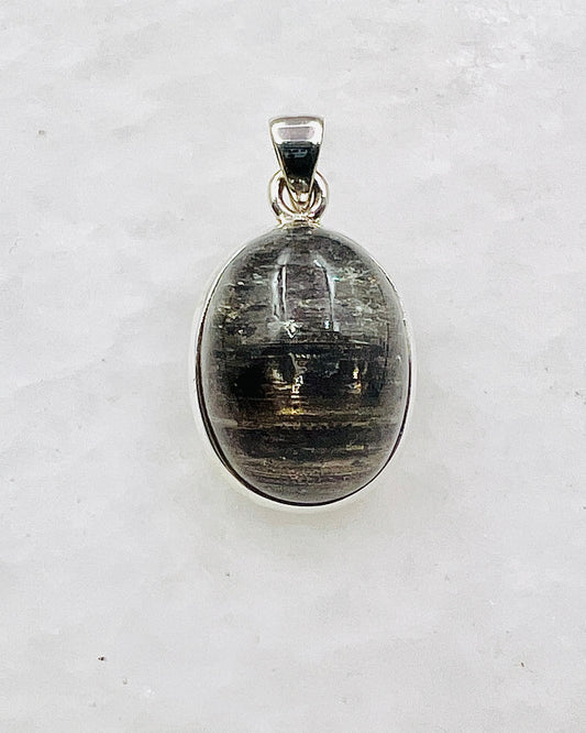 Very Rare Cat's Eye Scapolite w/ full Chatoyancy (Karur, India) in 0.925 Silver, Biotite Inclusion of Natural Oil Based Compound