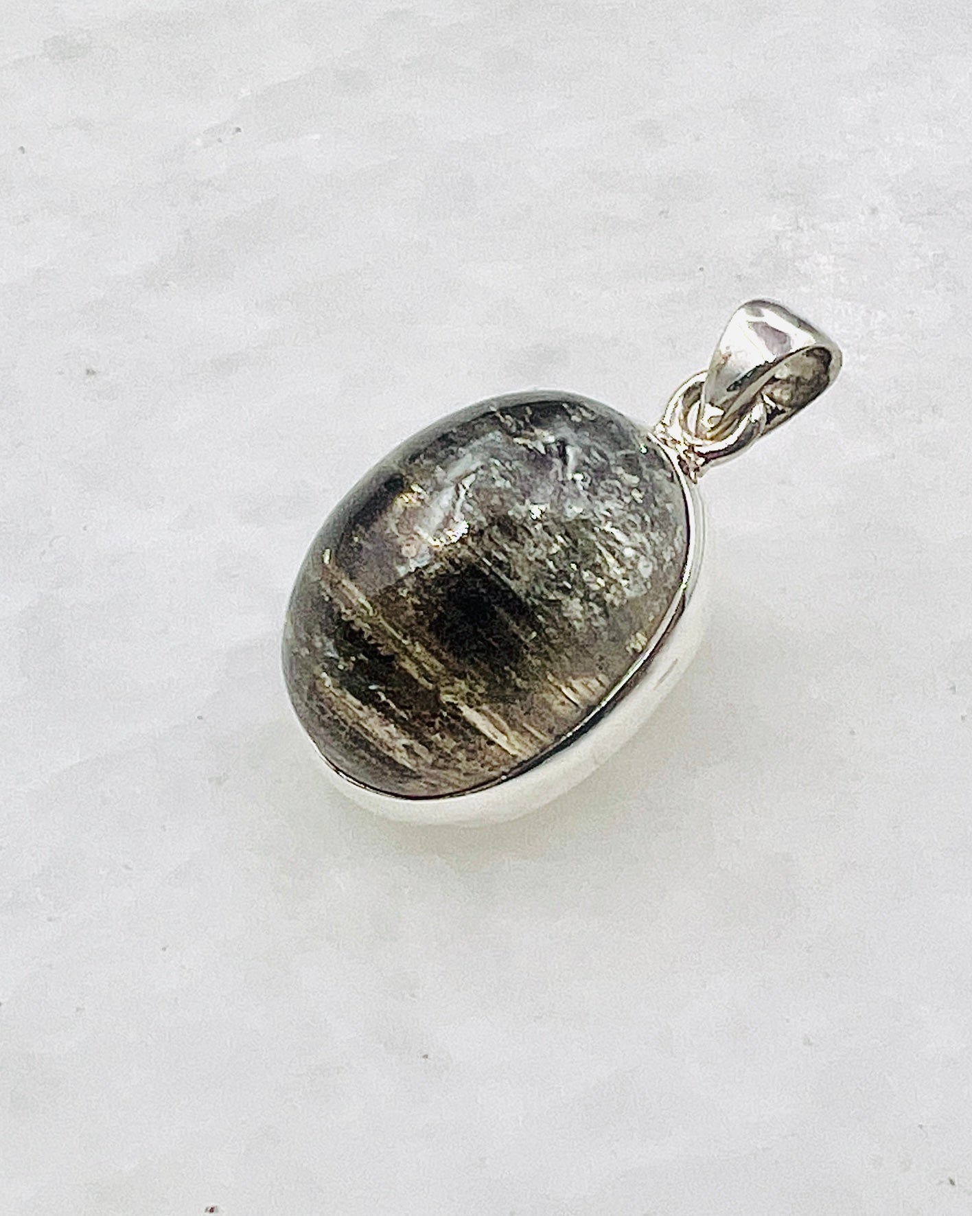 Very Rare Cat's Eye Scapolite w/ full Chatoyancy (Karur, India) in 0.925 Silver, Biotite Inclusion of Natural Oil Based Compound