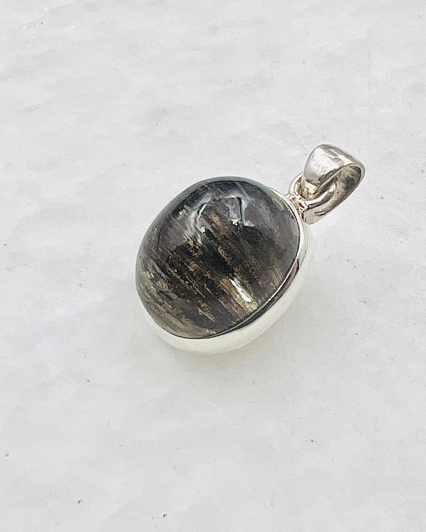 Very Rare Cat's Eye Scapolite w/ full Chatoyancy (Karur, India) in 0.925 Silver, Biotite Inclusion of Natural Oil Based Compound