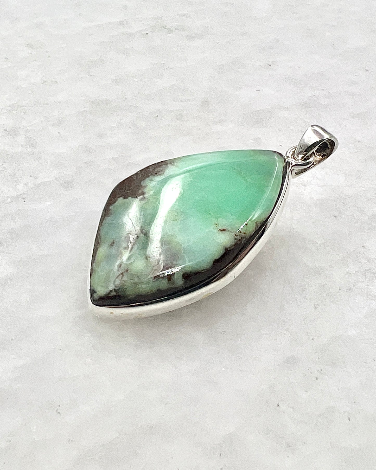 Light Green Crysoprase with Matrix in 0.925 Silver