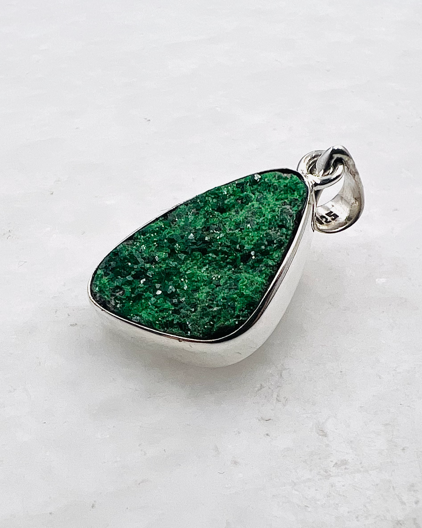 Uvarovite Drusy in 0.925 Silver