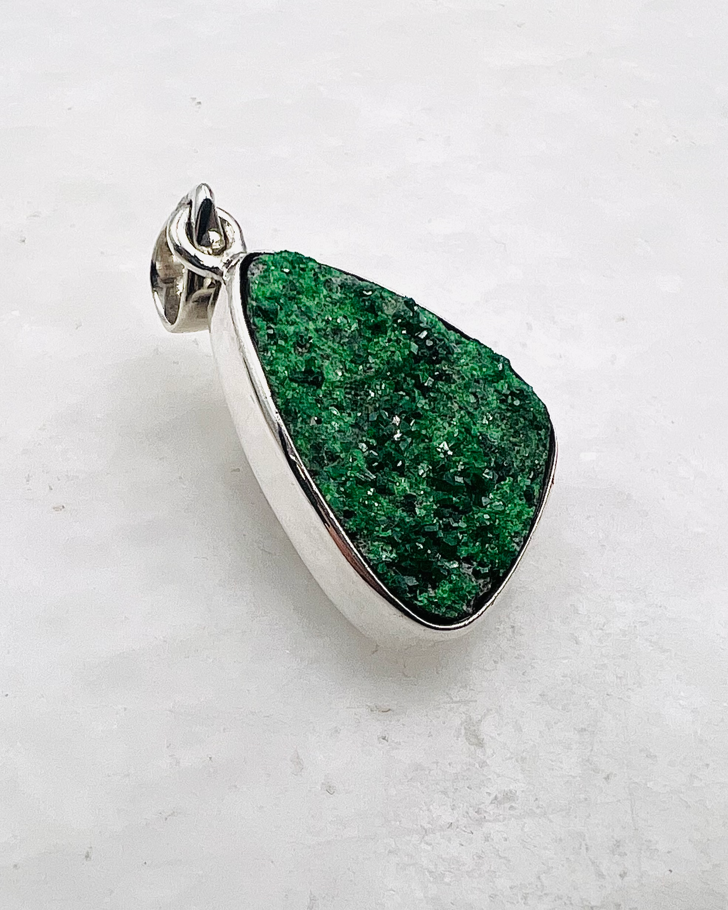 Uvarovite Drusy in 0.925 Silver