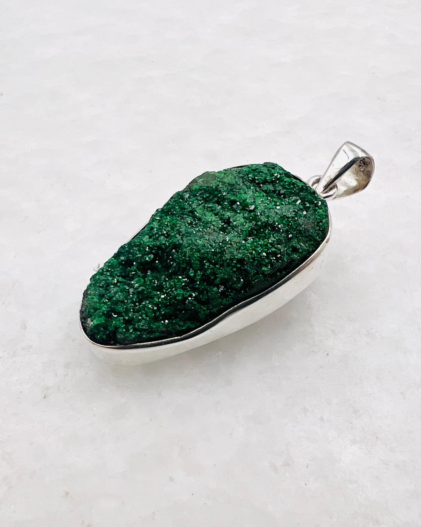 Uvarovite Drusy in 0.925 Silver