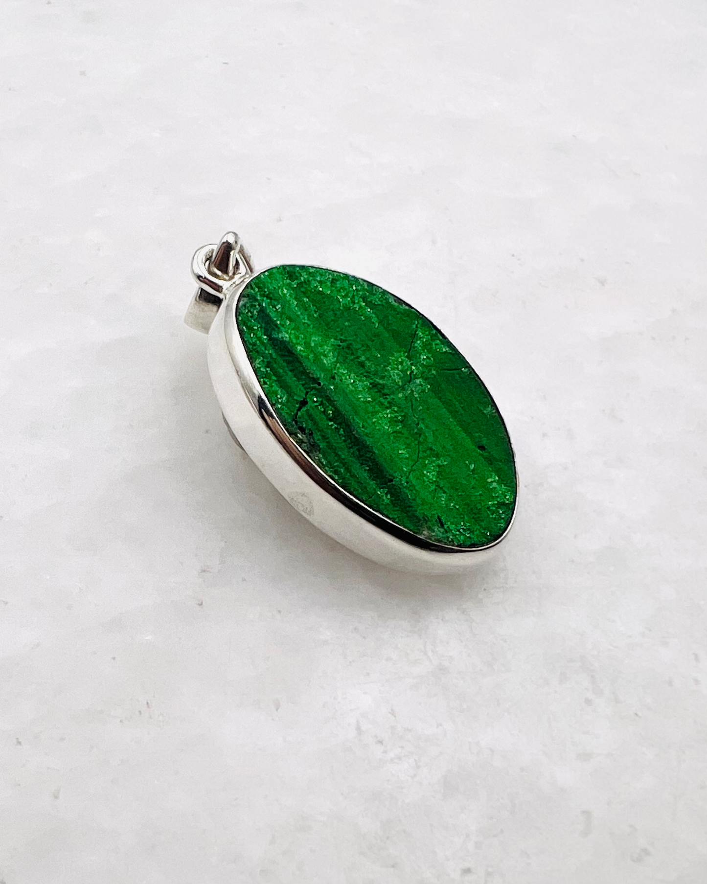 Uvarovite Drusy in 0.925 Silver