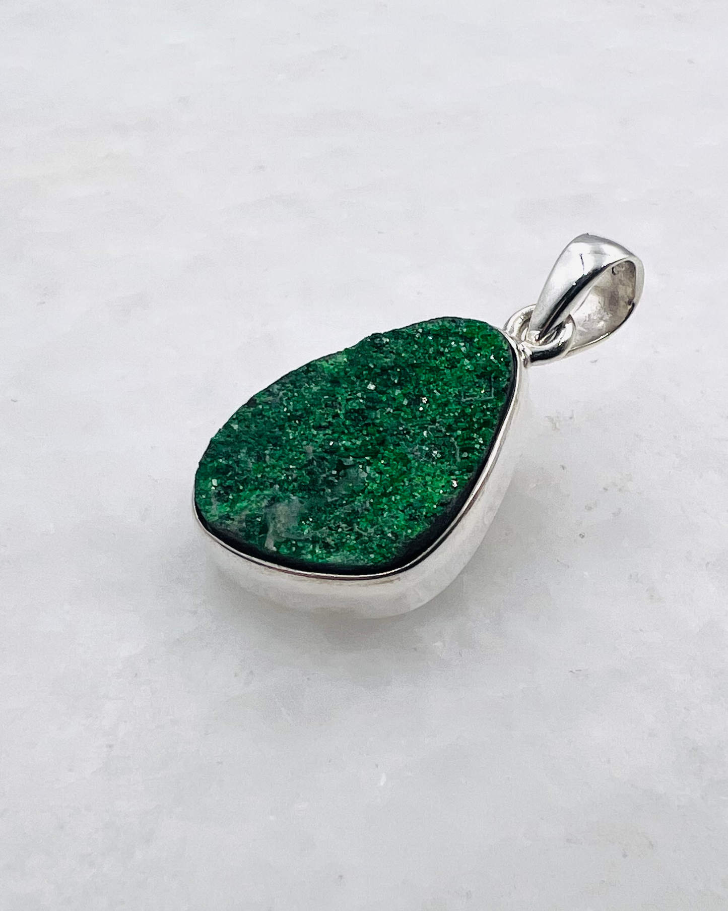 Uvarovite Drusy in 0.925 Silver
