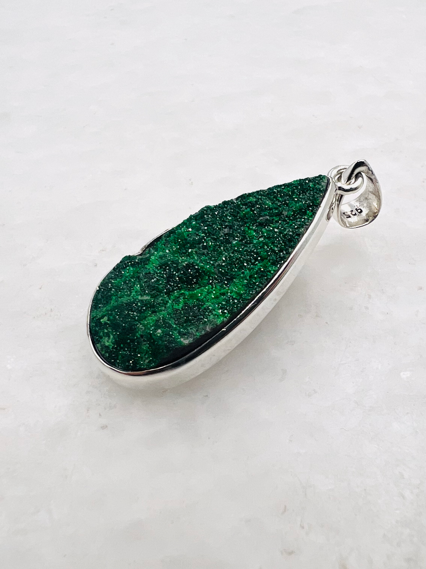Uvarovite Drusy in 0.925 Silver