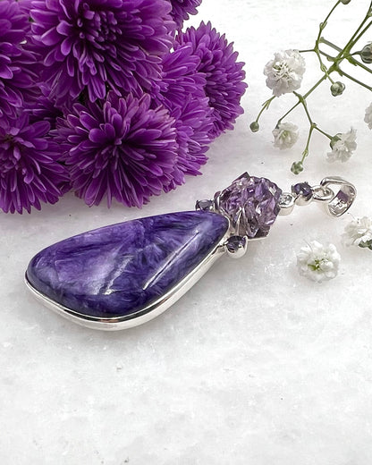 Natural Amethyst Flower with Chariote, Amethyst & CZ Accents as a Combi