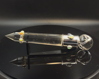 Ethiopean Opal Vogel Crystal Wand with 3 Open Lotus Sphere Setting