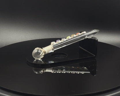 Chakra Wand in Crystal 5x7mm Stones, Crystal Ball in Lotus