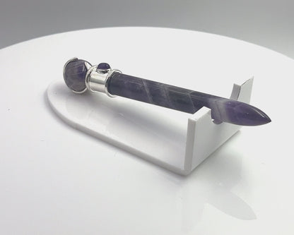 Amethyst Simple Wand Silver Plated with Amethyst Accent, Amethyst Ball in Blue Velvet Bag
