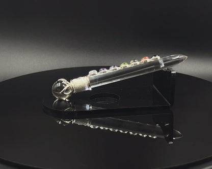Medium Special Ohm Chakra Wand in Crystal with 5x7 stones and Crystal Ball in Lotus