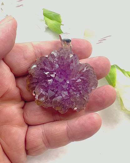 Collectors Grade Complete Amethyst Flower w/ Hematite Inclusions Pendant