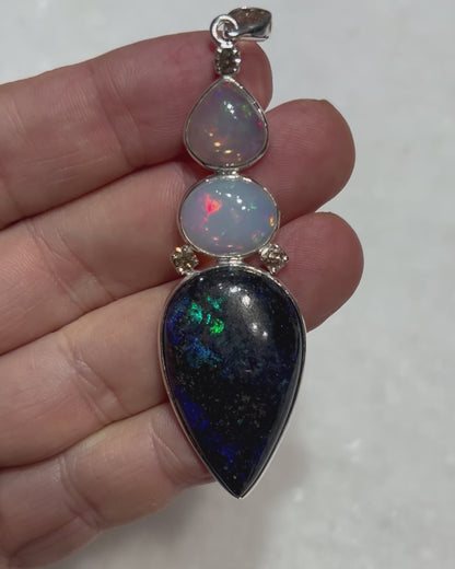 Andamooka Opal with Ethiopian Opals & Diamonds as a Combi Pendant