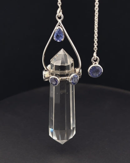 Vogel Cut Double Terminated Crystal Point w/ 8 Facetted Tanzanite in .925 Silver Setting  as a Pendulum