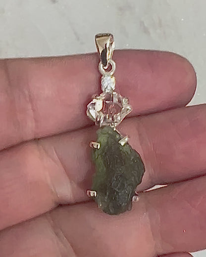 Moldavite, Herkimer, Cubic Zirconia as a Combi Pendant