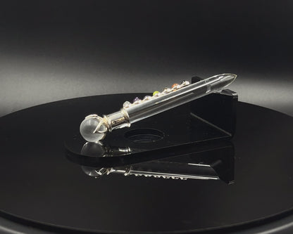 Chakra Wand in Crystal 5 mm Stones, Crystal Ball in Lotus