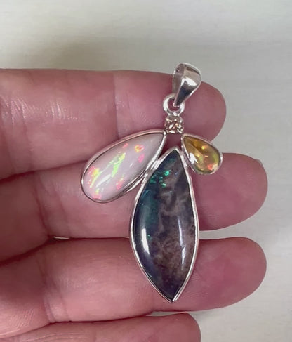 Andamooka Opal with Ethiopian Opals & Diamonds as a Combi Pendant