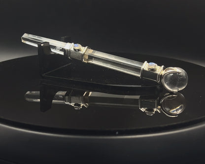 Large Hexagonal Wand with 3 Rainbow Moonstone Accents front and back